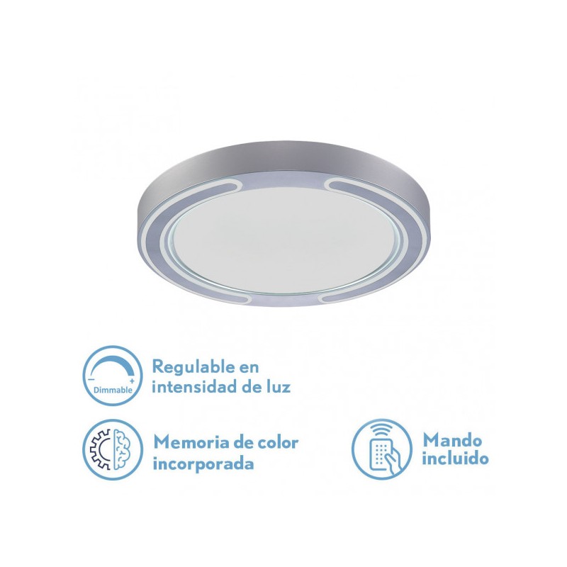 Plafon 48w Asher Plata 3000-4000-6500k 3744lm  6x40x40cm Remoto+reg.int+memoria - Plafones - 1