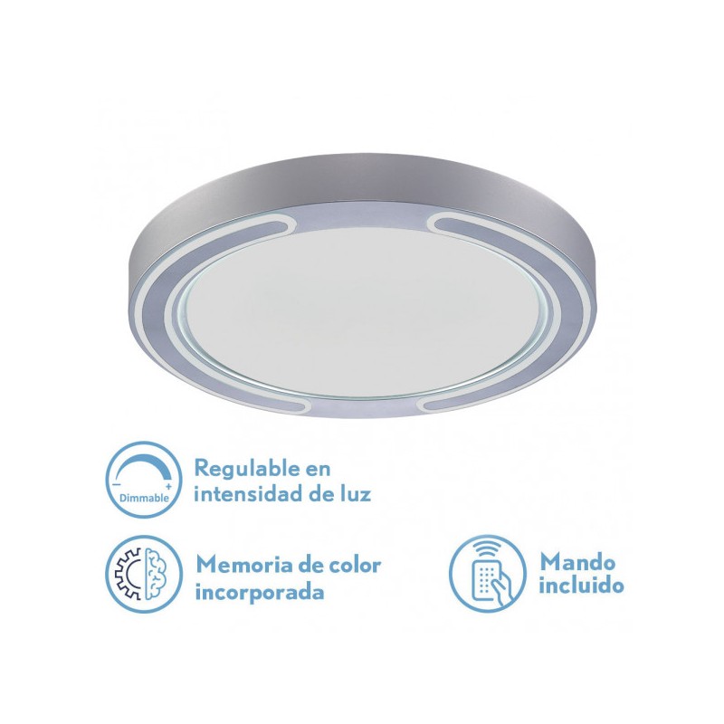 Plafon 72w Asher Plata 3000-4000-6500k 5616lm  6x50x50cm Remoto+reg.int+memoria - Plafones - 1