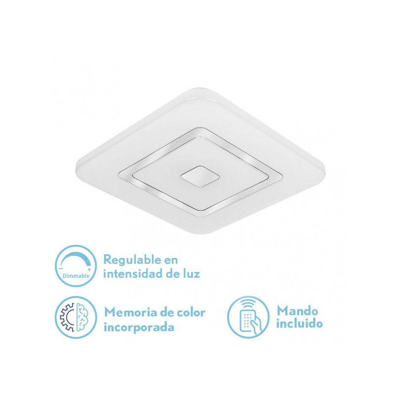 Plafon 96w Ezra Blanco/cromo 3000-4000-6500k 7488lm 5x54x54cm Remoto+reg.int+memoria - Plafones - 1