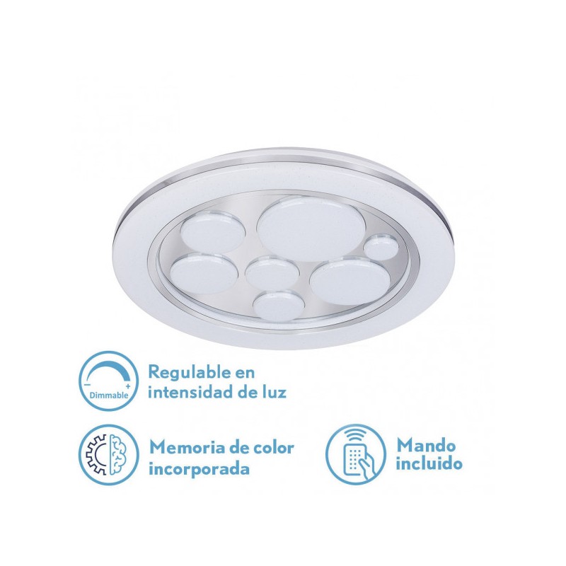 Plafon 96w Kuno 3000-4000-6500k Blan/cromo 7488lm 5x49x49 Cm Remoto,reg.int,memoria,estrella - Plafones - 1