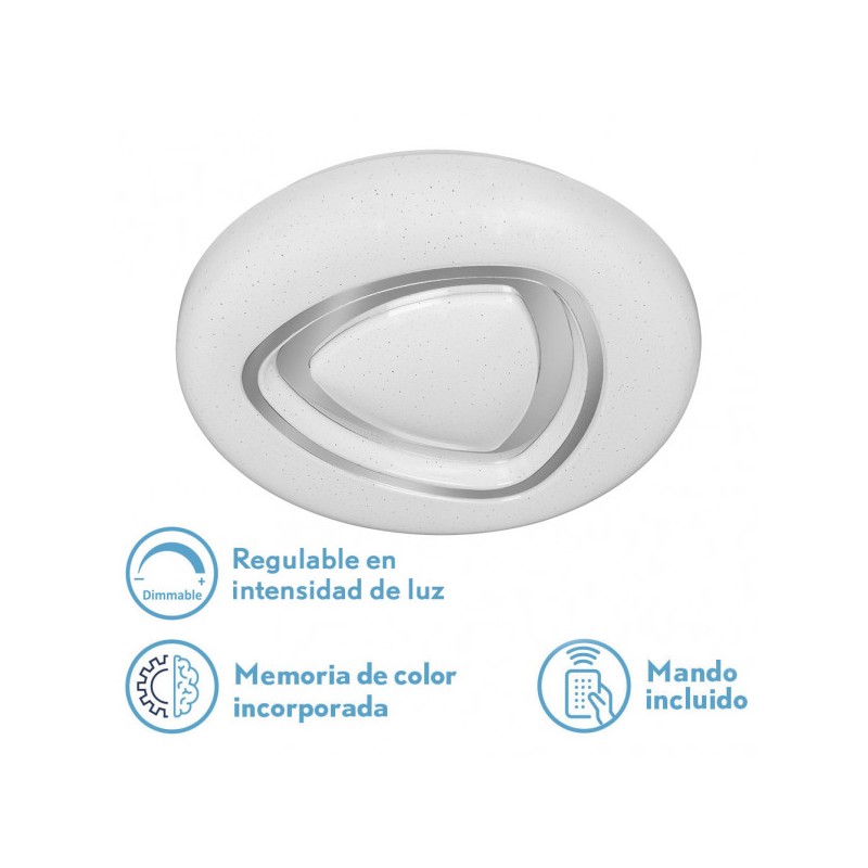 Plafon 72w Mosi 3000-4000-6500k 5616lm Blanc/plata 8x48x48 Cm Remoto,reg.intensidad,memoria,Estrellado - Plafones - 1