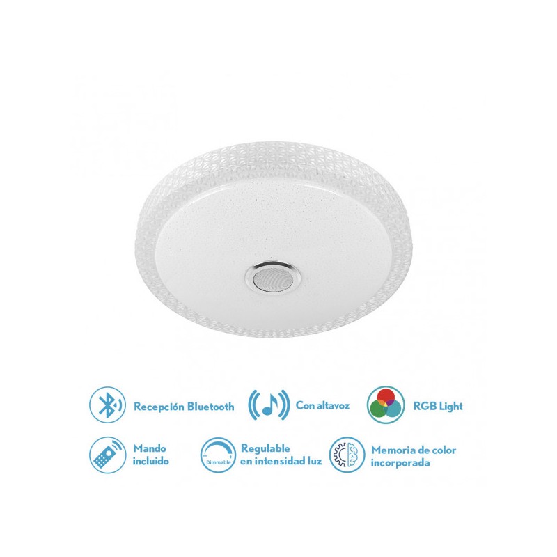 Plafon 48w Zaid 3000-4000-6500k Rgb Blan/transp Bluetooth 7x38x38 Cm Remoto,reg.int.memoria.altavoz 3744lm - Ceiling Lights - 1