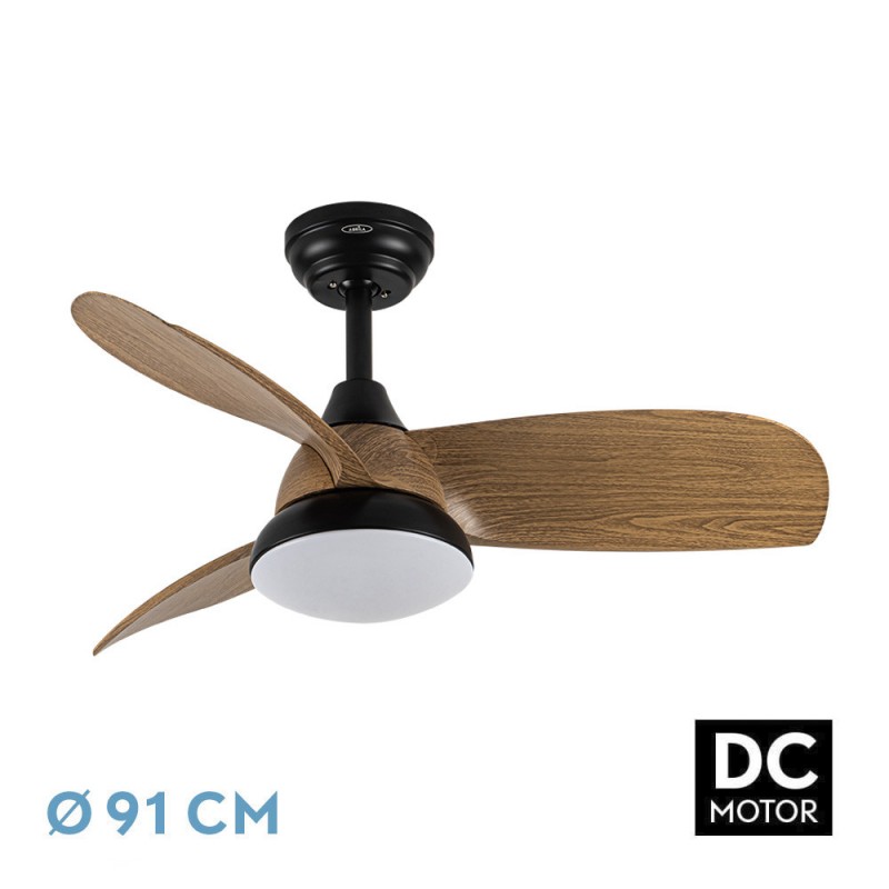 VENTILADOR DC ATOMO 24W NEGRO 3ASPAS MADERA OSCURA - Ventiladores - 1