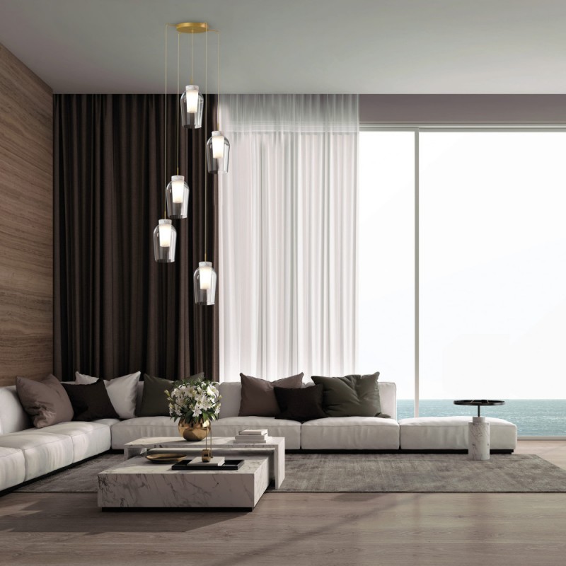 MANTRA NORA Colgante Blanco/Madera 5L - Lámparas - 1